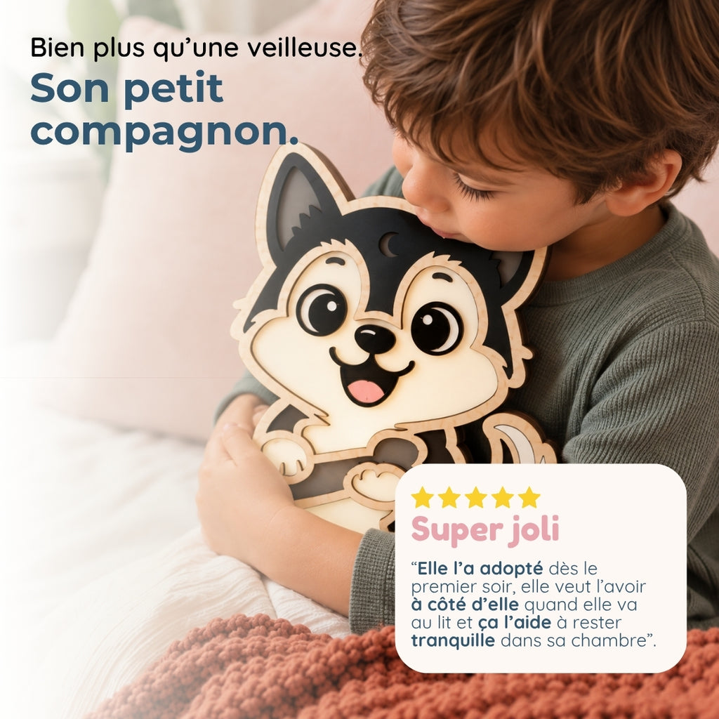 Veilleuse en bois personnalisée Panda roux – Son gardien aux mille histoires