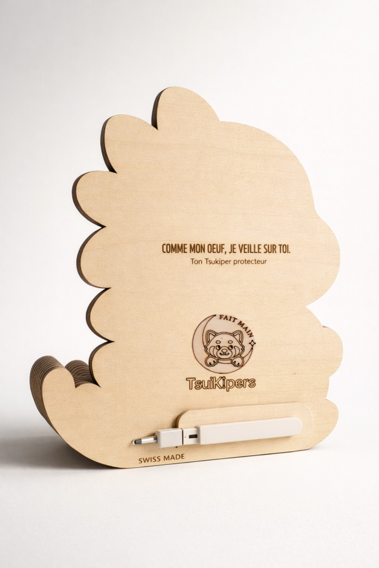 Veilleuse enfant en bois T-rex Dinosaure vue de dos avec gravure personnalisée pour chambre bébé