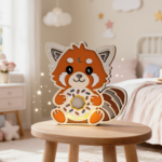 Veilleuse enfant en bois panda roux personnalisable pour chambre bébé