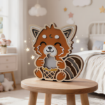 Veilleuse enfant en bois panda roux personnalisable pour chambre bébé