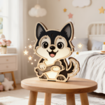 Veilleuse enfant en bois husky personnalisable pour chambre bébé