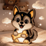 Veilleuse husky allumée installée dans chambre d’enfant
