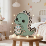 Veilleuse enfant en bois t-rex personnalisable pour chambre bébé