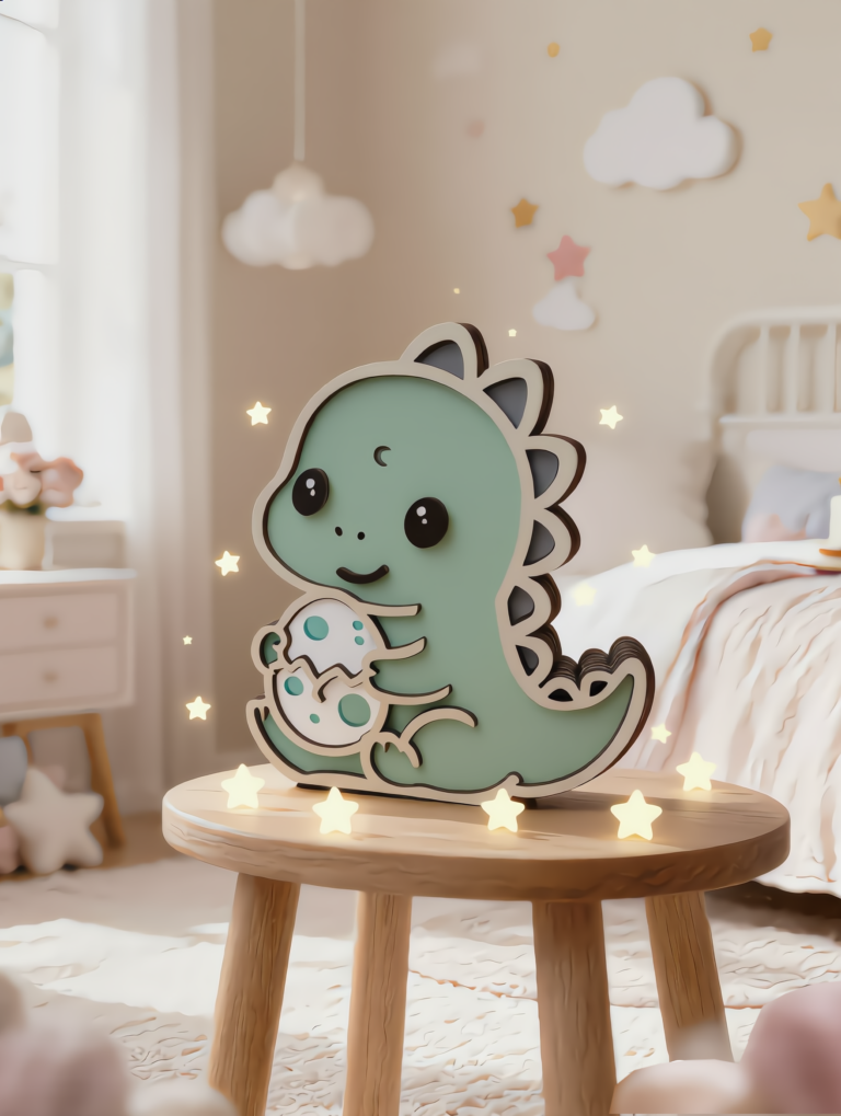 Veilleuse enfant en bois t-rex personnalisable pour chambre bébé