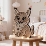 Veilleuse enfant en bois Lynx personnalisable pour chambre bébé