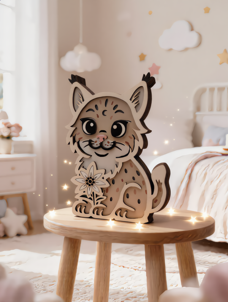Veilleuse enfant en bois Lynx personnalisable pour chambre bébé