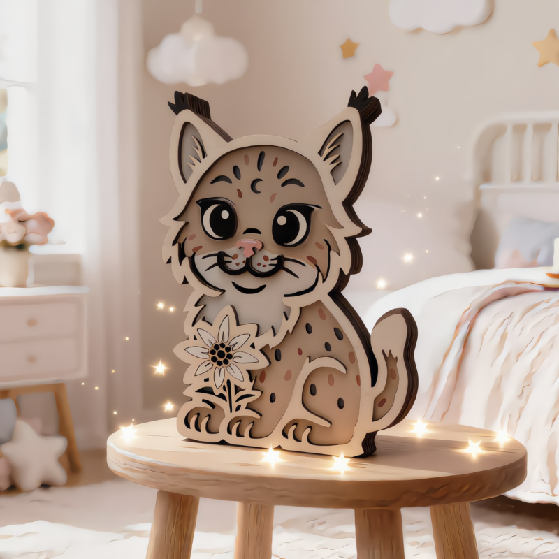 Veilleuse enfant en bois Lynx personnalisable pour chambre bébé