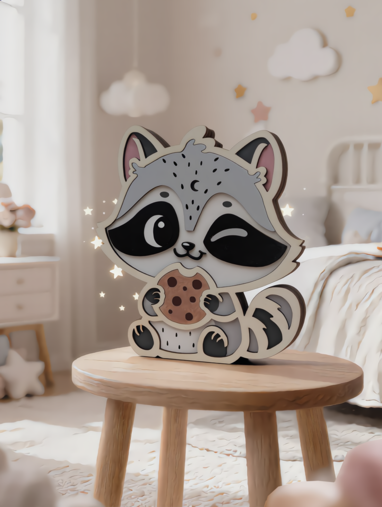 veilleuse enfant en bois raton laveur personnalisable