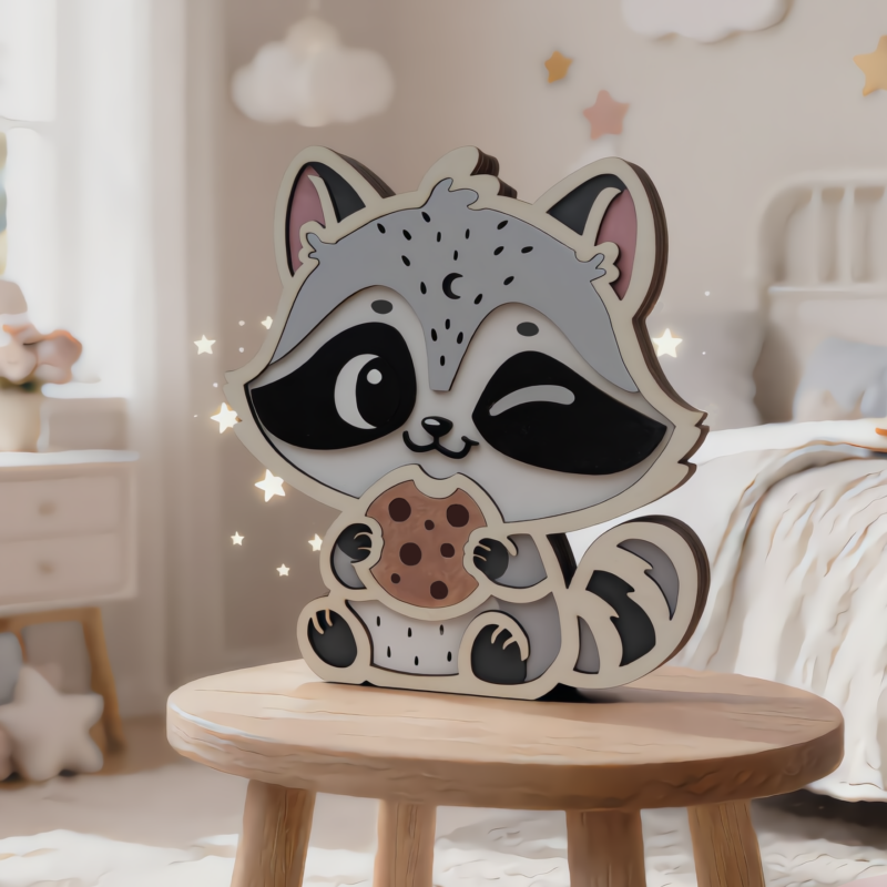 veilleuse enfant en bois raton laveur personnalisable