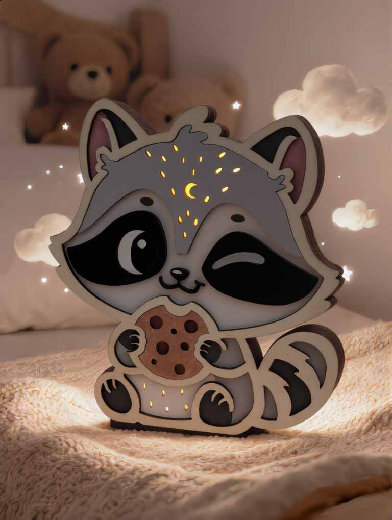 veilleuse enfant en bois raton laveur personnalisable