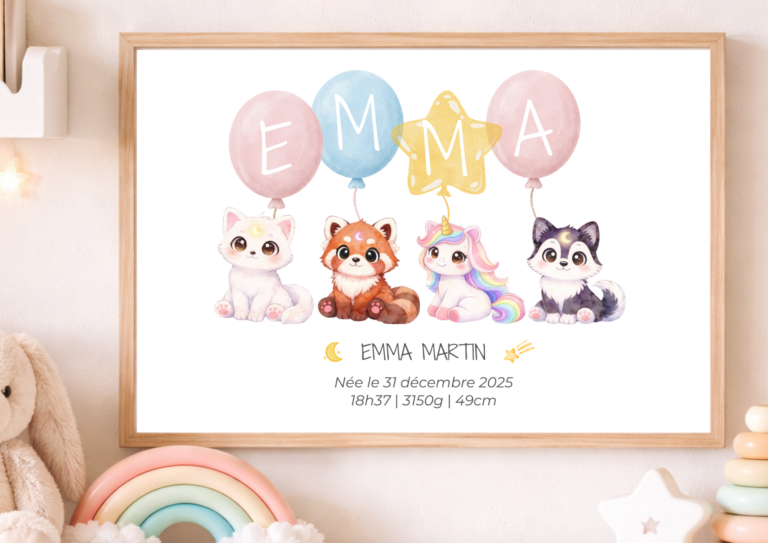 Affiche Gardiens TsuKipers Ballons personnalisée | Prénom & détails de naissance | Illustration originale