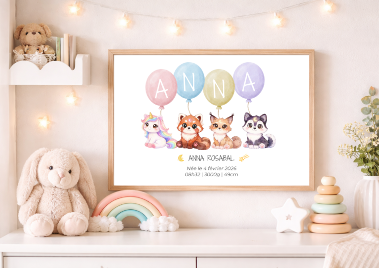 Affiche Gardiens TsuKipers Ballons personnalisée | Prénom & détails de naissance | Illustration originale