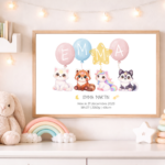 Affiche Gardiens TsuKipers Ballons personnalisée | Prénom & détails de naissance | Illustration originale