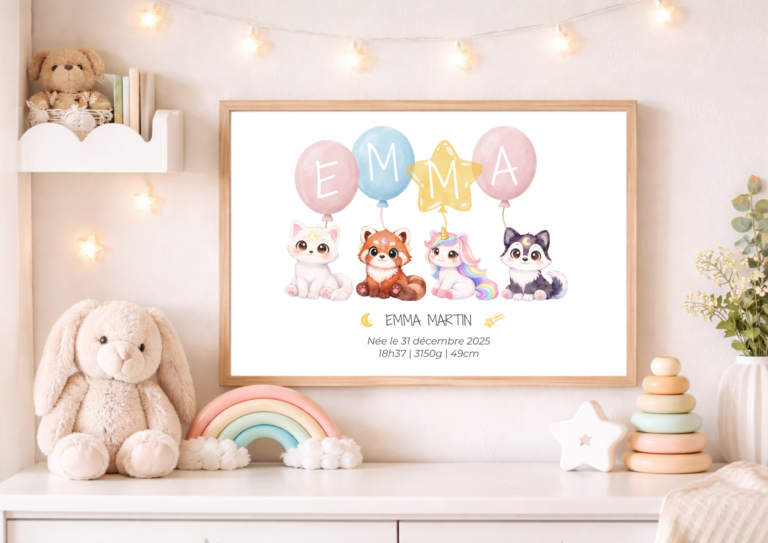 Affiche Gardiens TsuKipers Ballons personnalisée | Prénom & détails de naissance | Illustration originale