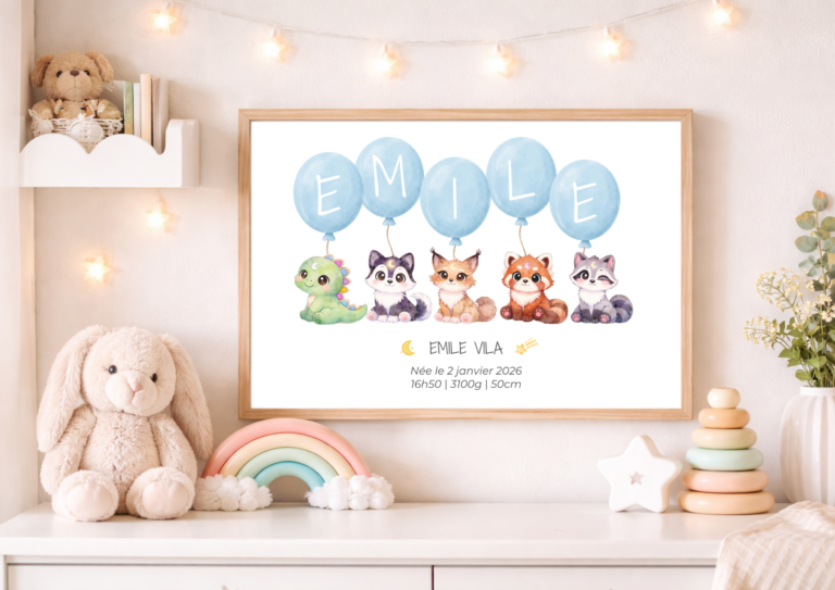 Affiche Gardiens TsuKipers Ballons personnalisée | Prénom & détails de naissance | Illustration originale