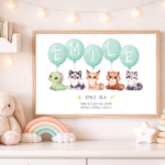 Affiche Gardiens TsuKipers Ballons Vert personnalisée | Prénom & détails de naissance | Illustration originale