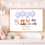 Affiche Gardiens TsuKipers Ballons Violet personnalisée | Prénom & détails de naissance | Illustration originale